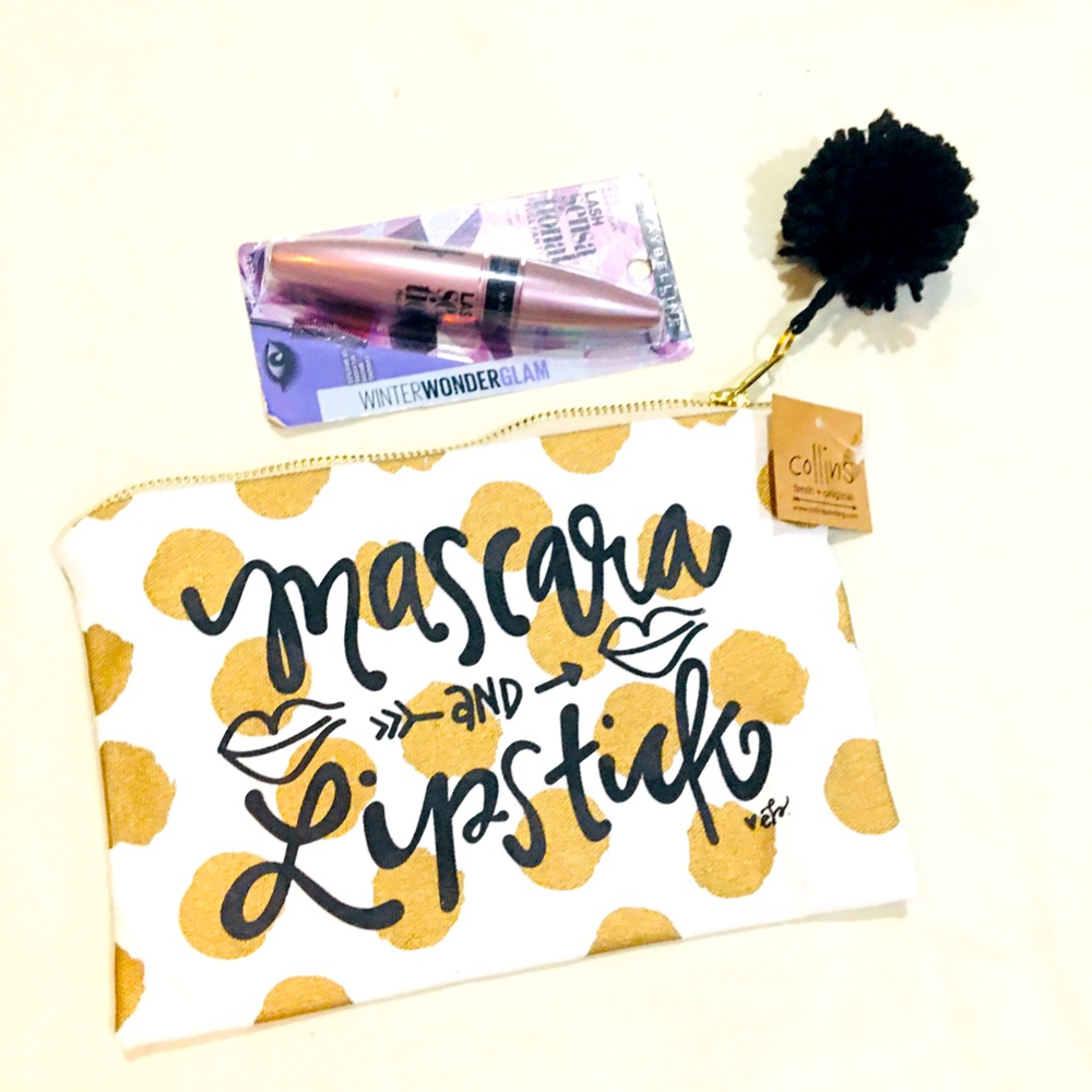 NWT Gold and White Makeup Bag and Lash Sensational Mascara Maybelline